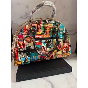 Y2K magazine cover statement handbag, pop art dome purse